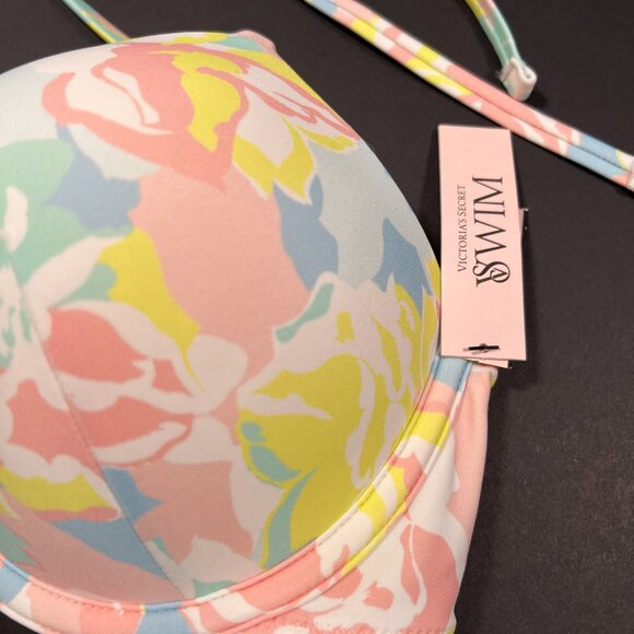 Victoria Secret 32C S Bombshell Push Up Bikini Top Bottom Set Blue Pink Pastel - Picture 9 of 16